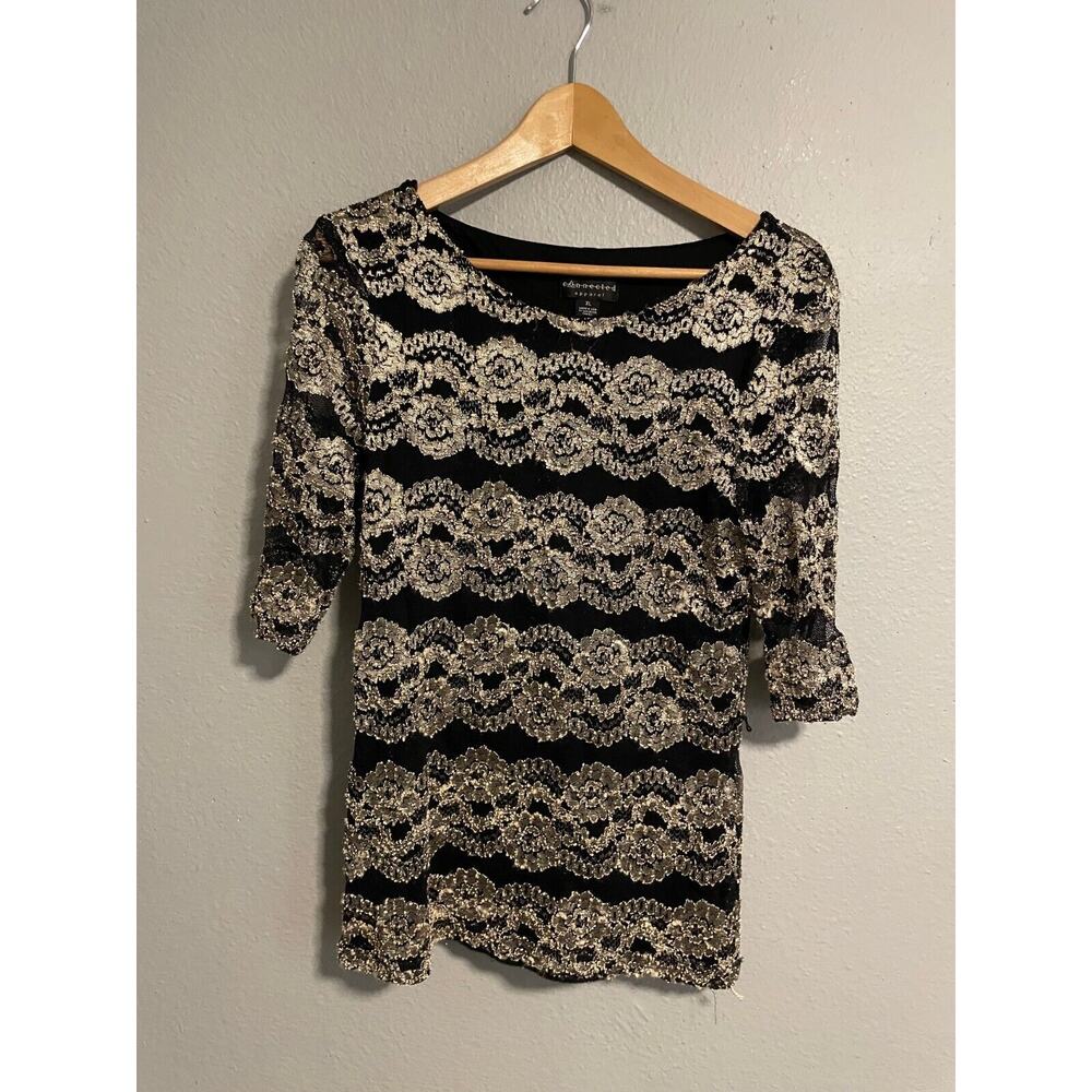 Vintage Connected Apparel Womens Top XL Black Floral Embroidered Whimsigoth FLAW